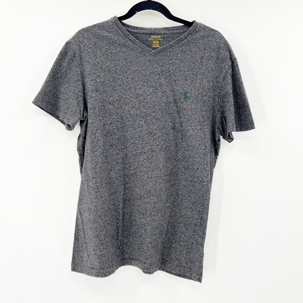Polo Ralph Lauren V-Neck T-Shirt Mens M Grey Good Heathered Cotton Pony Logo